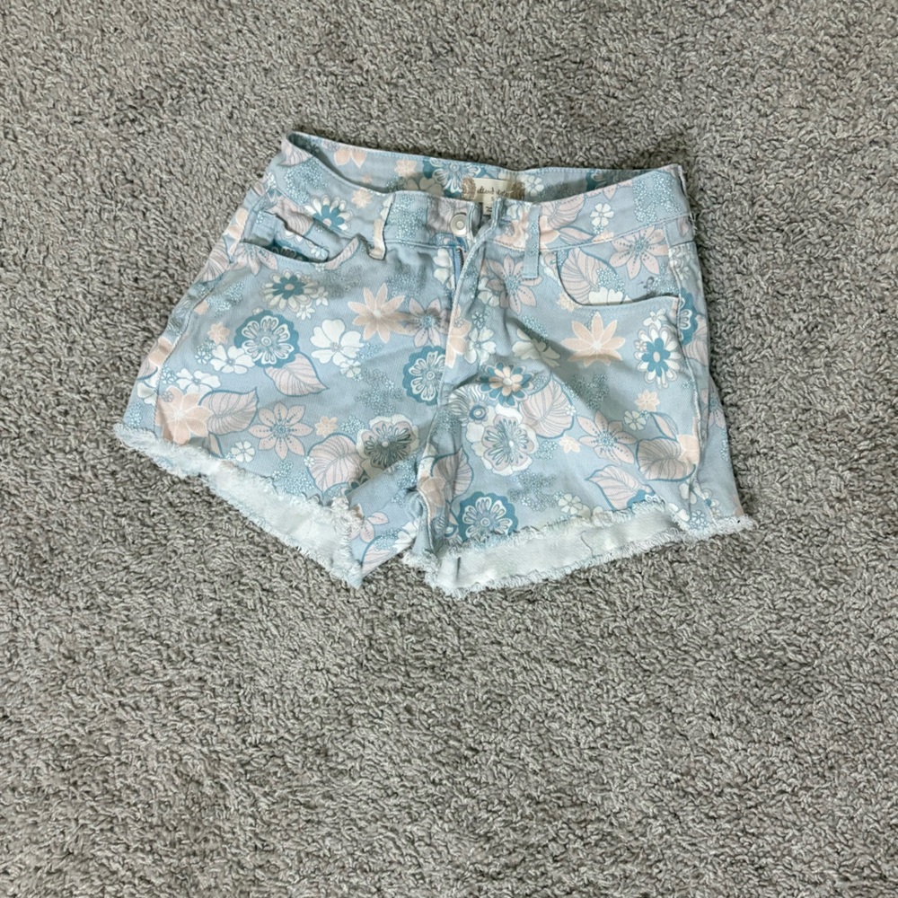 Altar’d State Blue Floral Jean Shorts Small